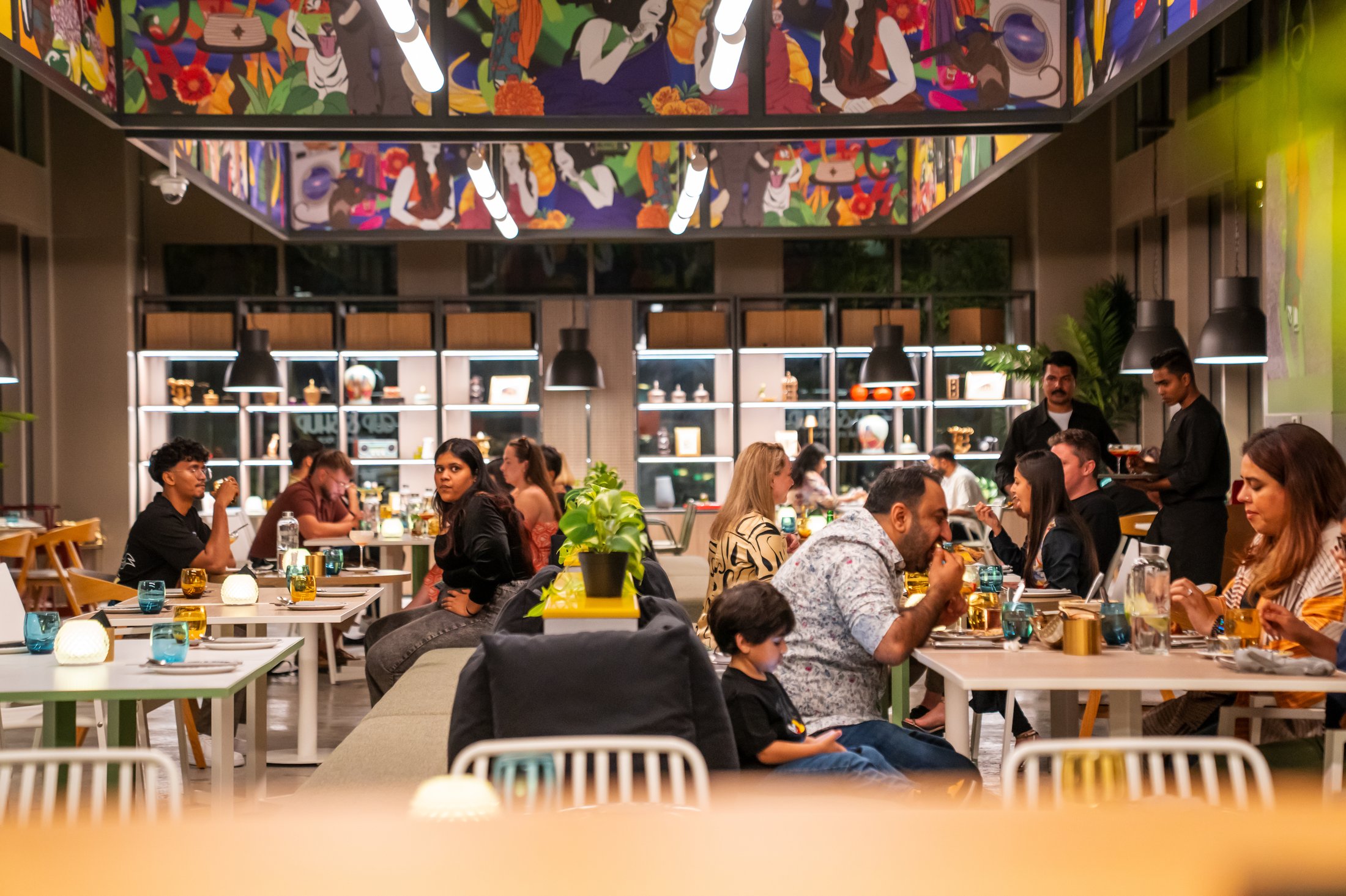 customers eating in restaurant