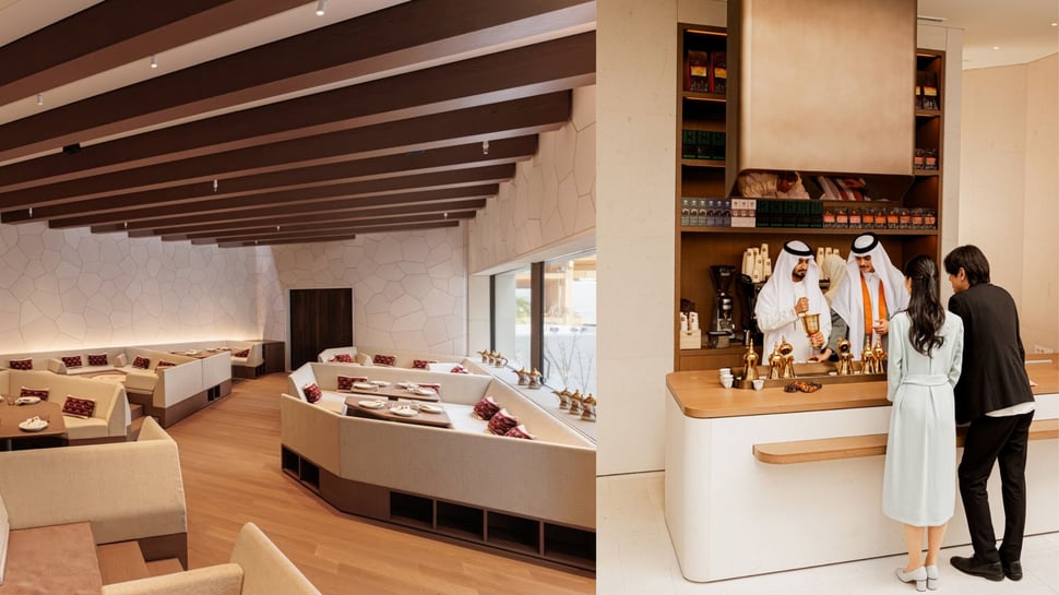 Irth dining interior and Saudi coffee bar at Expo Osaka