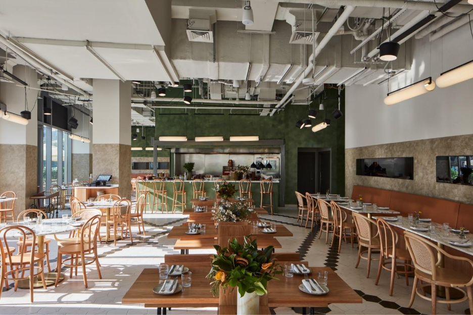 A room with tables and chairs