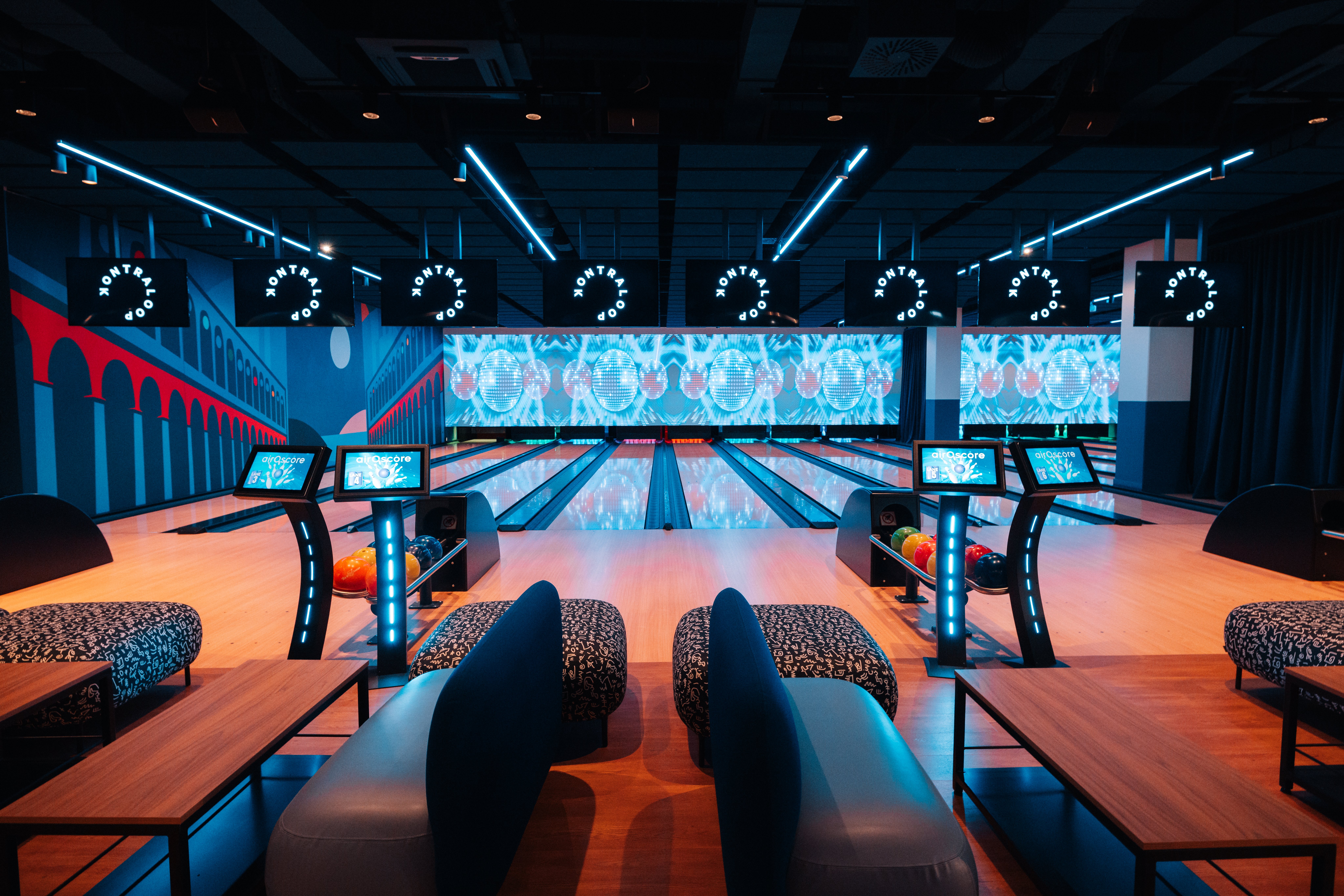 bowling area in a f&b venue