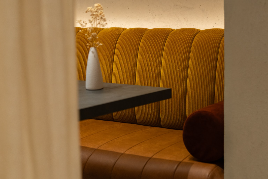 close up of restaurant sofa