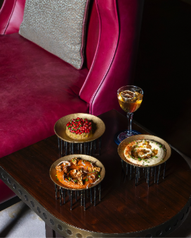 drinks and food within a hotel restaurant