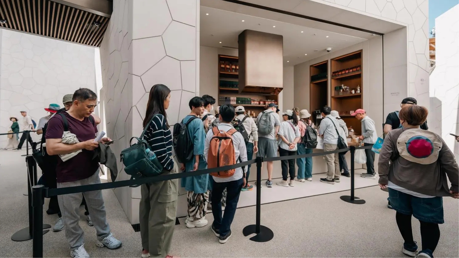 Visitors queuing outside Irth Café at the Saudi Pavilion, Expo 2025 Osaka