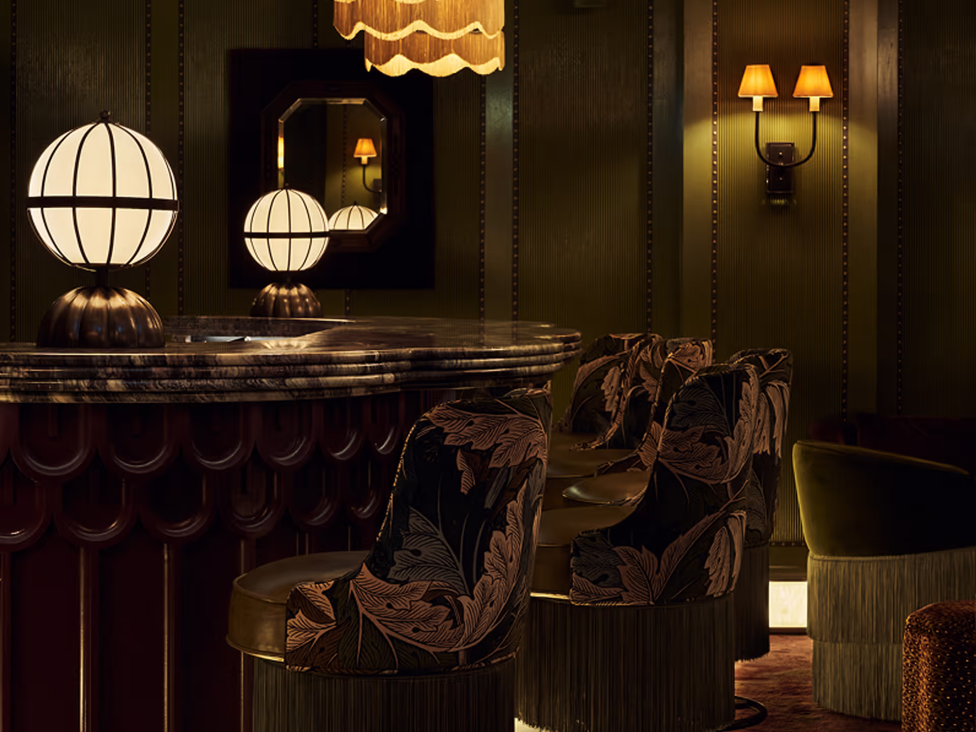 Contemporary dining and bar area within private club
